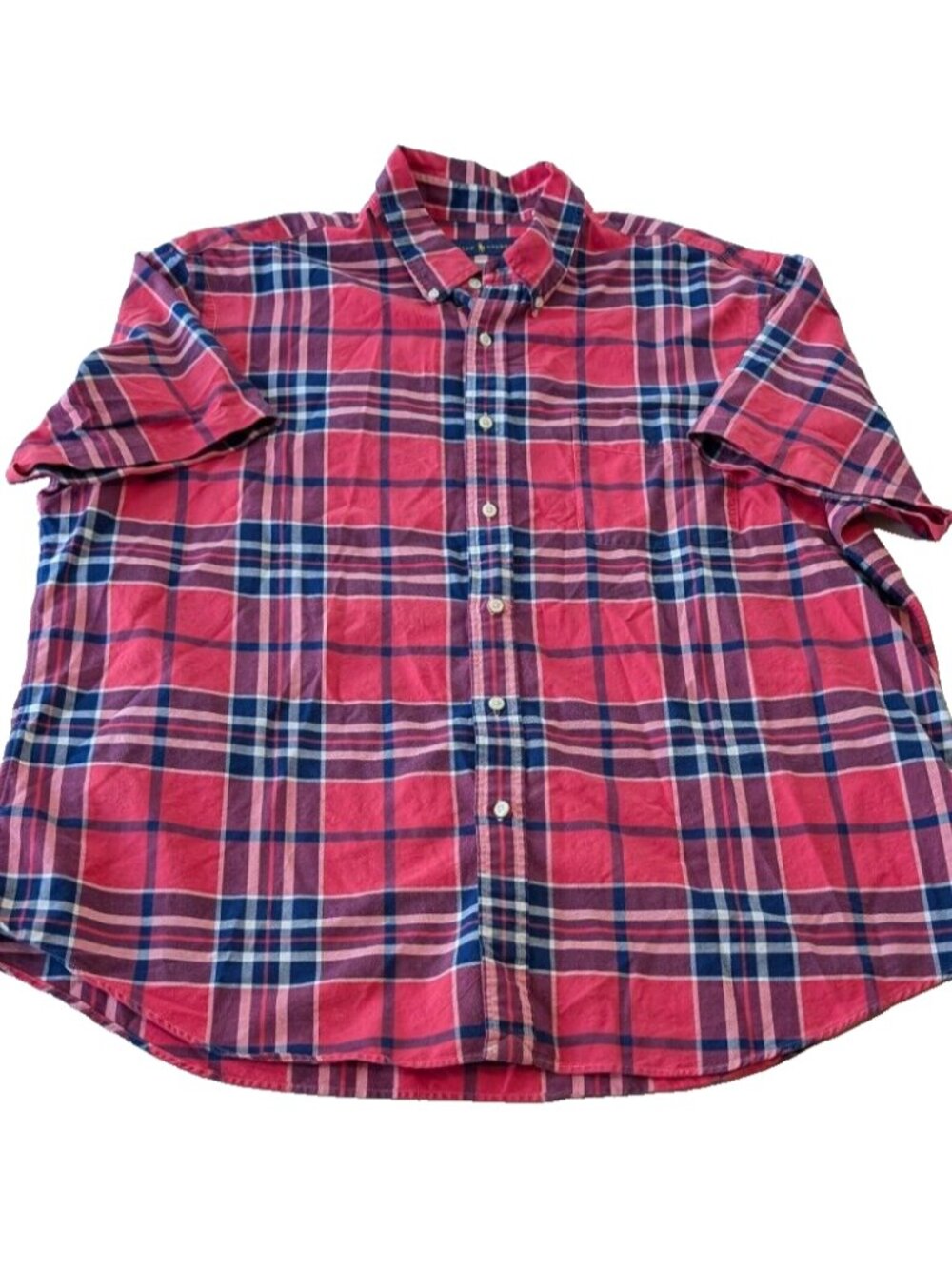 Ralph Lauren Shirt Mens 2XL Red Plaid Pony Casual Button Up Short Sleeve